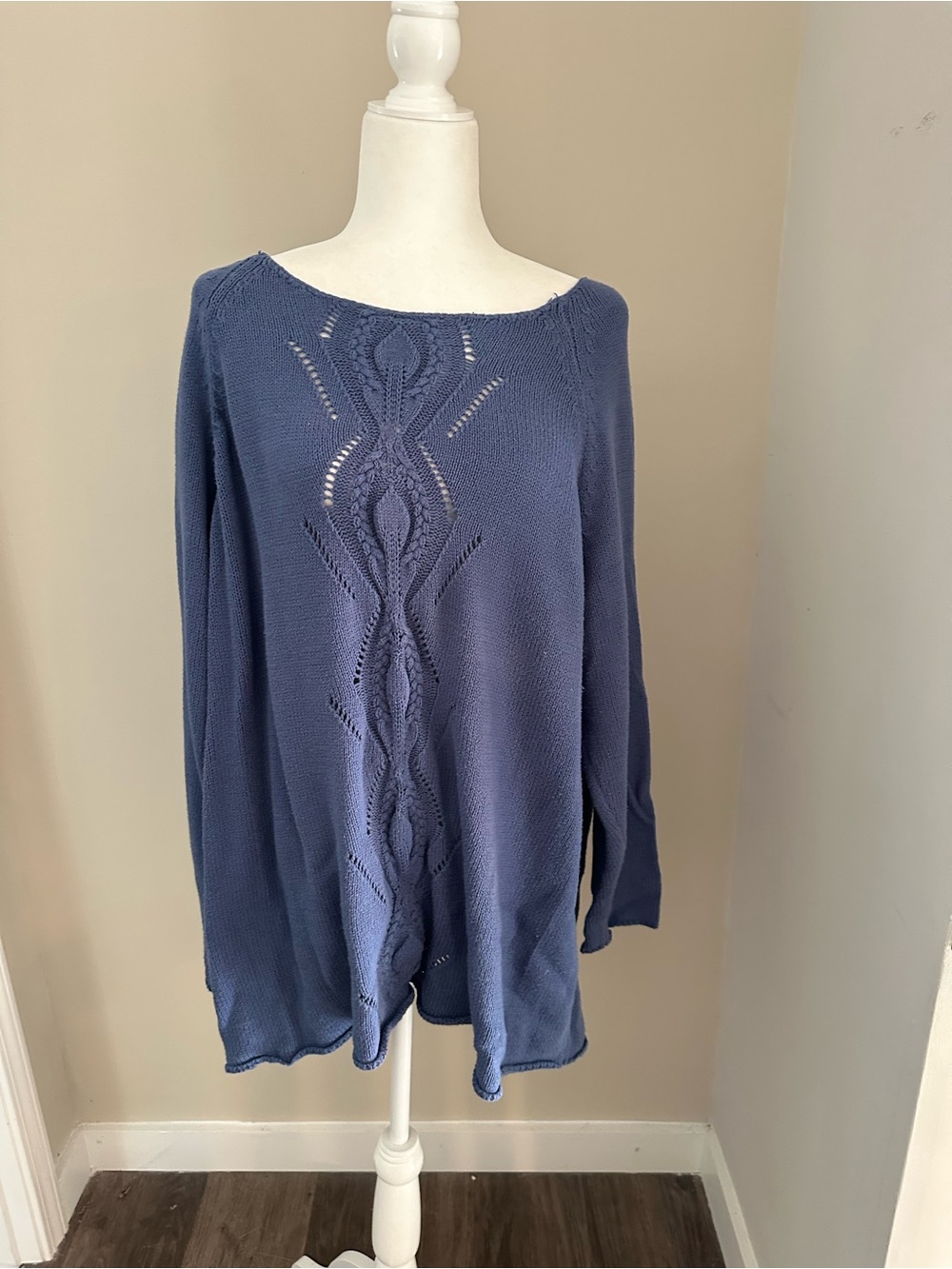 ellos Navy Off-the-Shoulder Open Knit Sweater